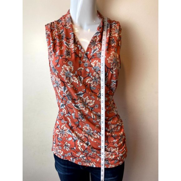 41 Hawthorn Women Faux Wrap Blouse Top Stretch Floral WGK10300 Orange Size Small - Picture 3 of 8